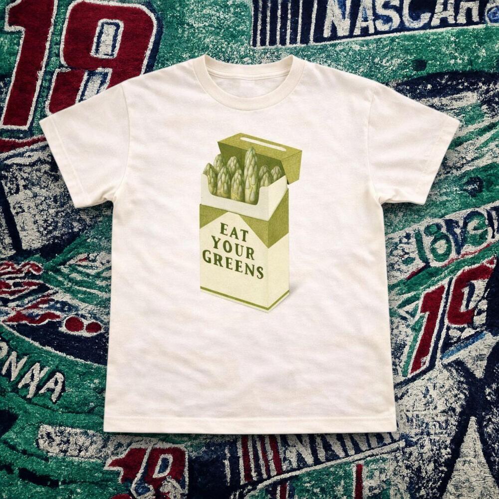 Y2K Cute Eat Your Greens Asparagus Graphic Tee Off White Unisex